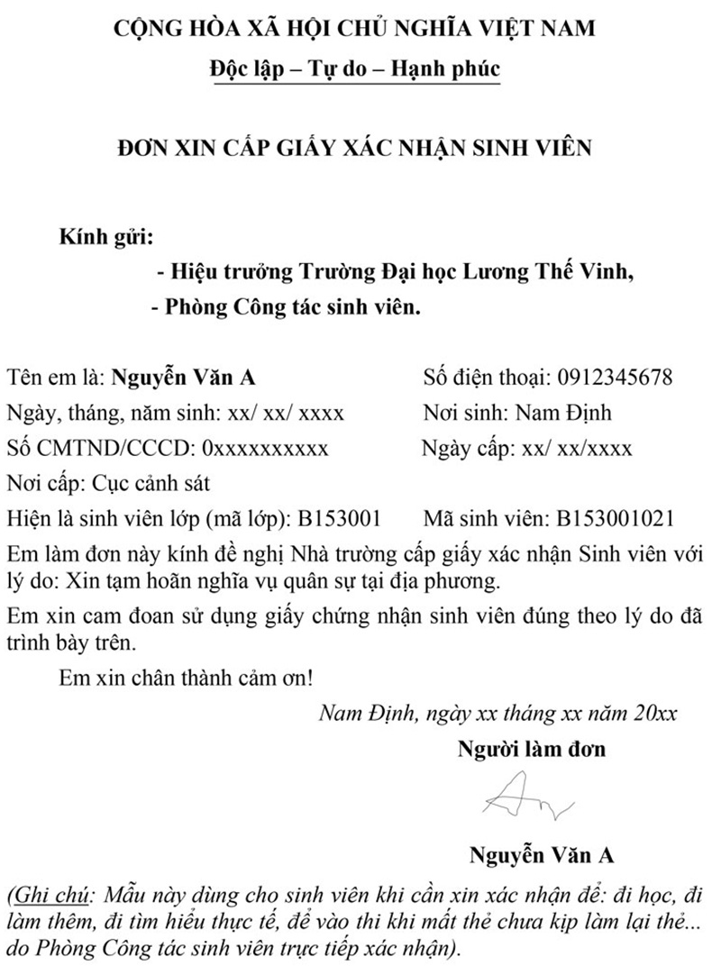 Giấy Xác Nhận Sinh Viên